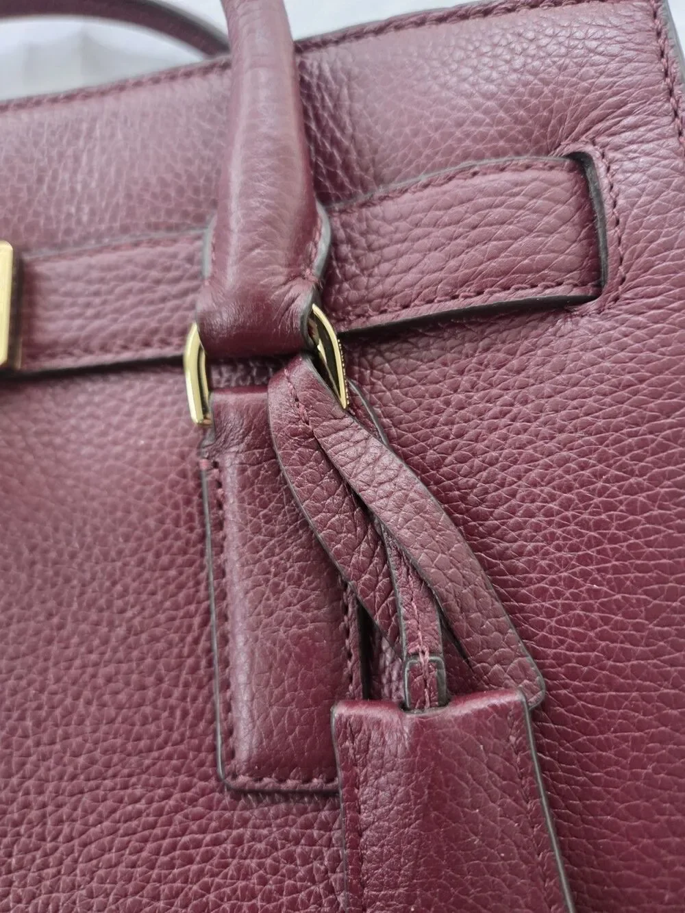 Michael Kors‎ Hamilton Lock Satchel Burgundy Leather Shoulder Crossbody Bag